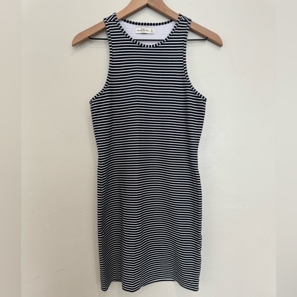 Abercrombie & Fitch Navy Blue and White Striped Bodycon Mini Dress Cotton Size M